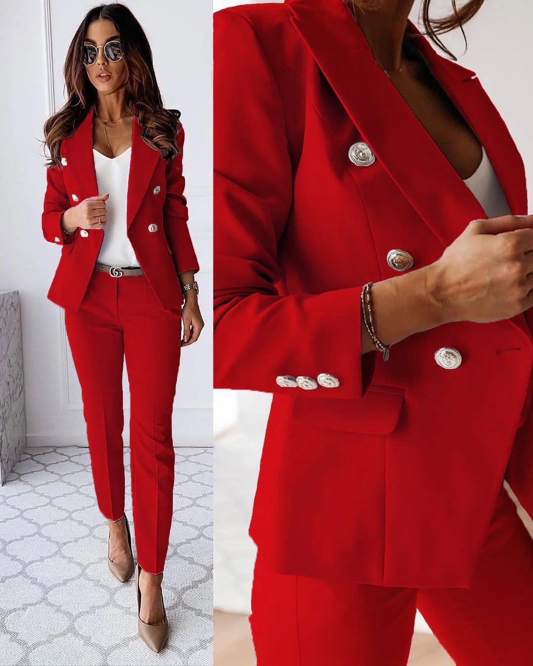 Damen Anzug Set Mit Doppelreihigem Blazer Und Hose