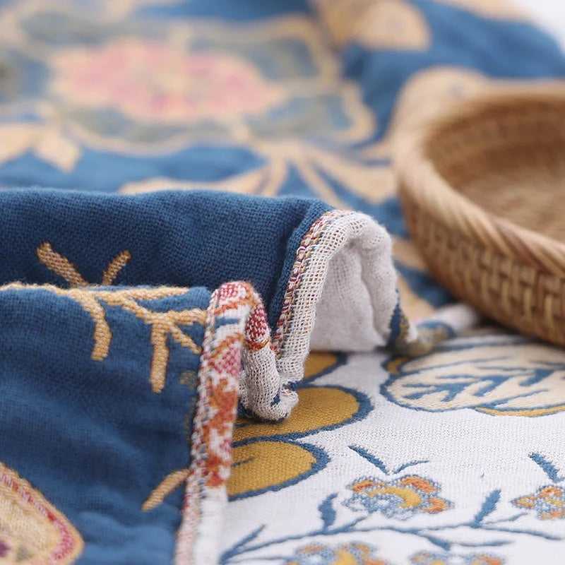 Baumwolldecke mit Blumenmuster – Jacquard Plaid mit Fransen