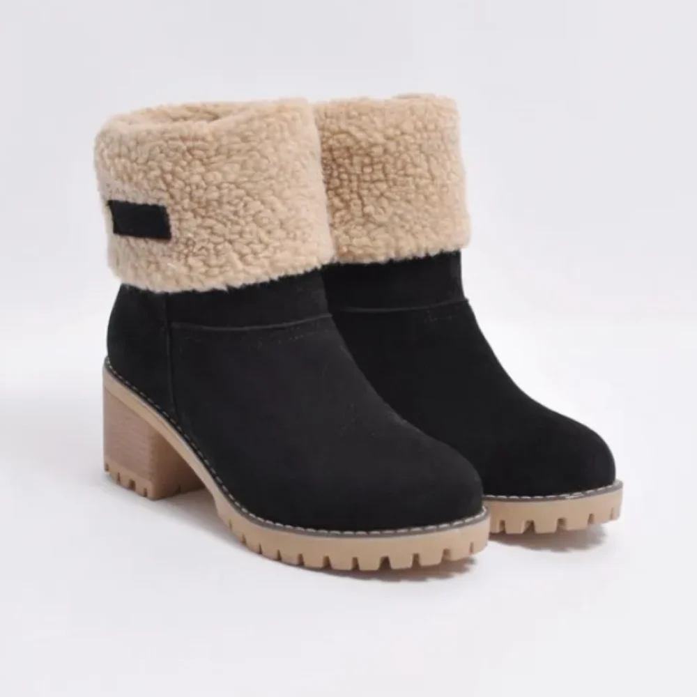 Damen Stiefeletten Mit Umschlagkragen Und Blockabsatz