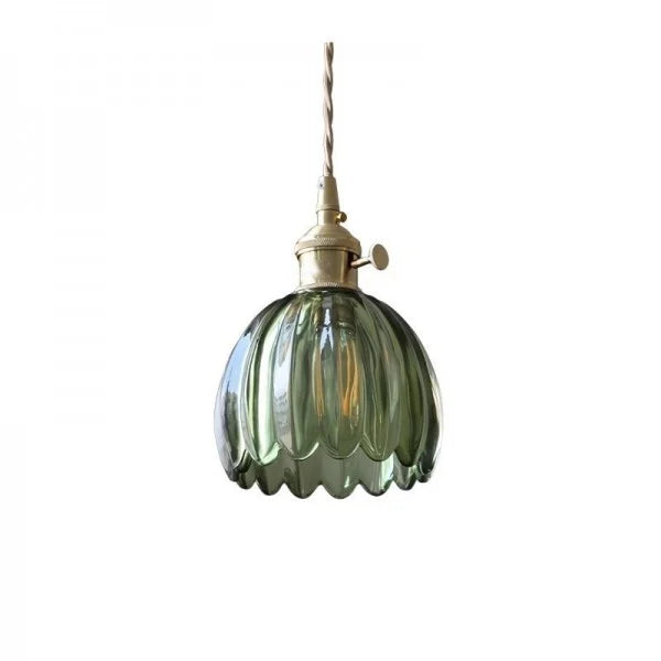 LED Pendelleuchte mit blütenförmigem Glasschirm