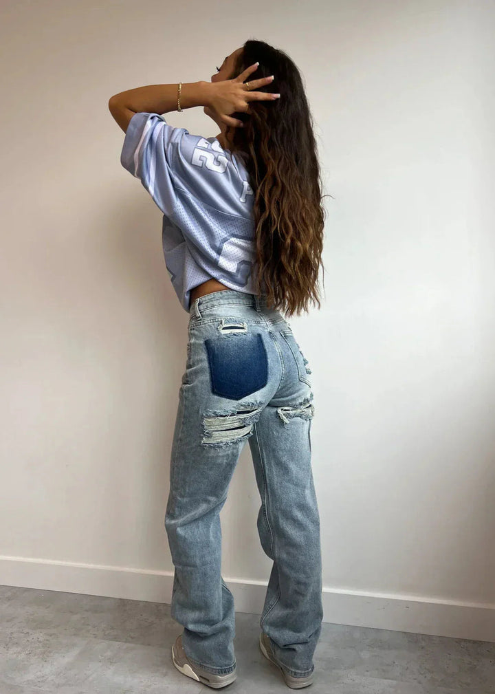 Damen Jeans Mit Vintage-Waschung Und Patch-Details
