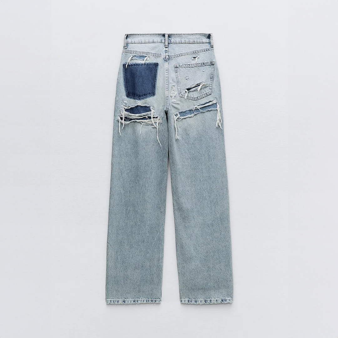 Damen Jeans Mit Vintage-Waschung Und Patch-Details