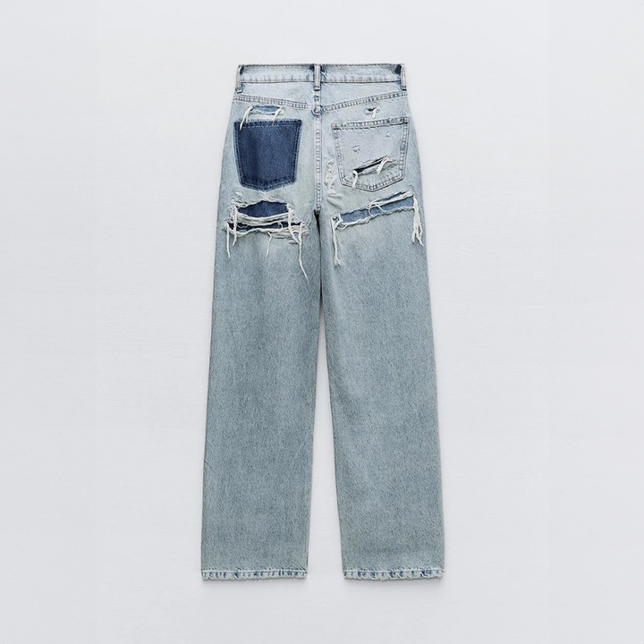 Damen Jeans Mit Vintage-Waschung Und Patch-Details