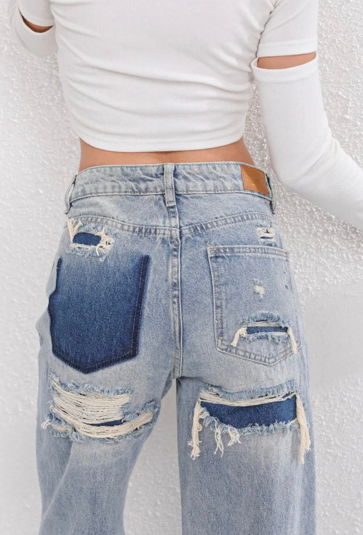 Damen Jeans Mit Vintage-Waschung Und Patch-Details
