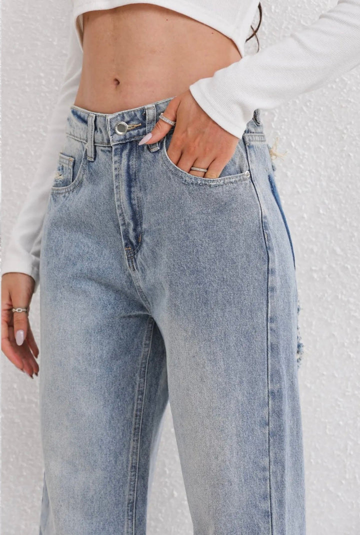 Damen Jeans Mit Vintage-Waschung Und Patch-Details