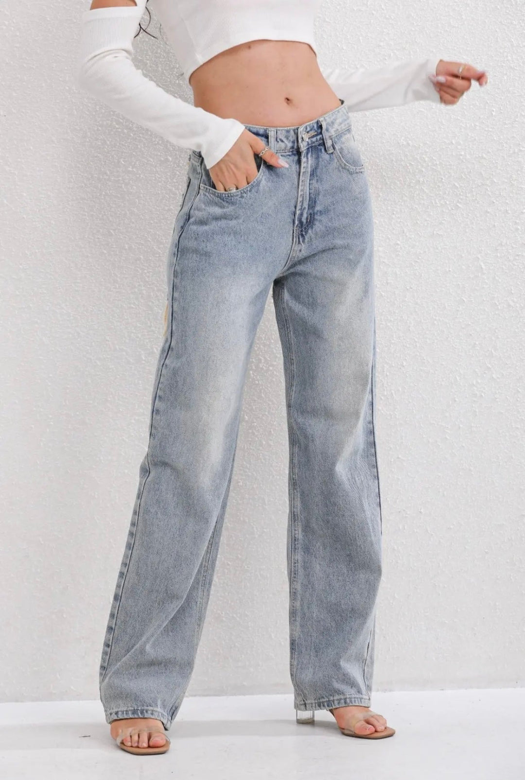 Damen Jeans Mit Vintage-Waschung Und Patch-Details