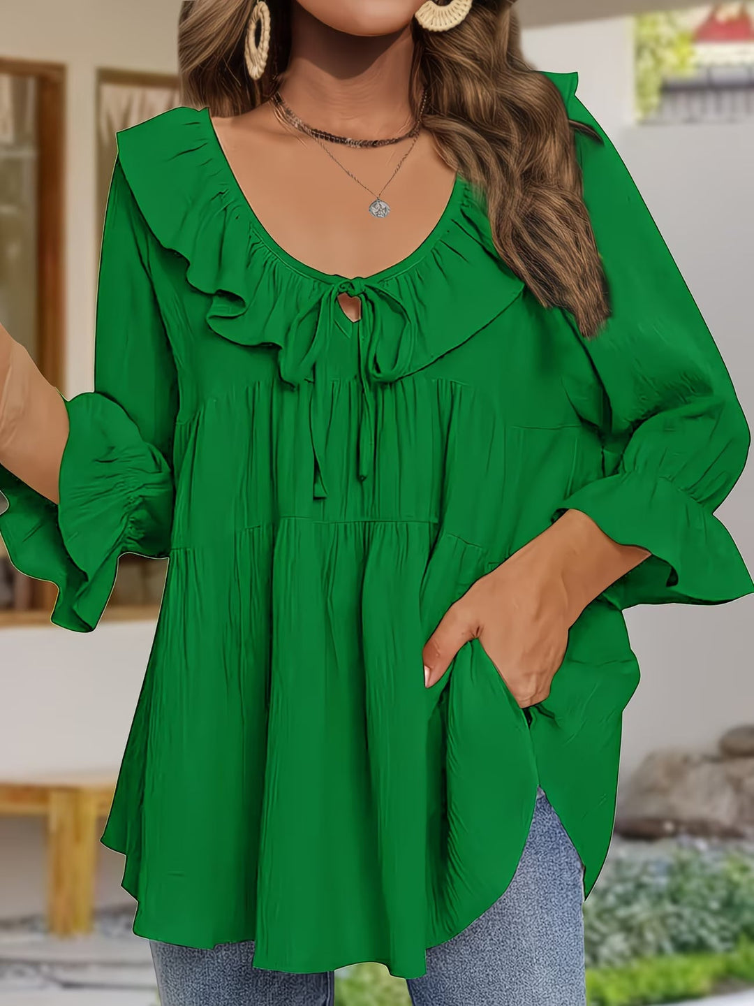 Elegant Ruffled Neckline Blouse for Women