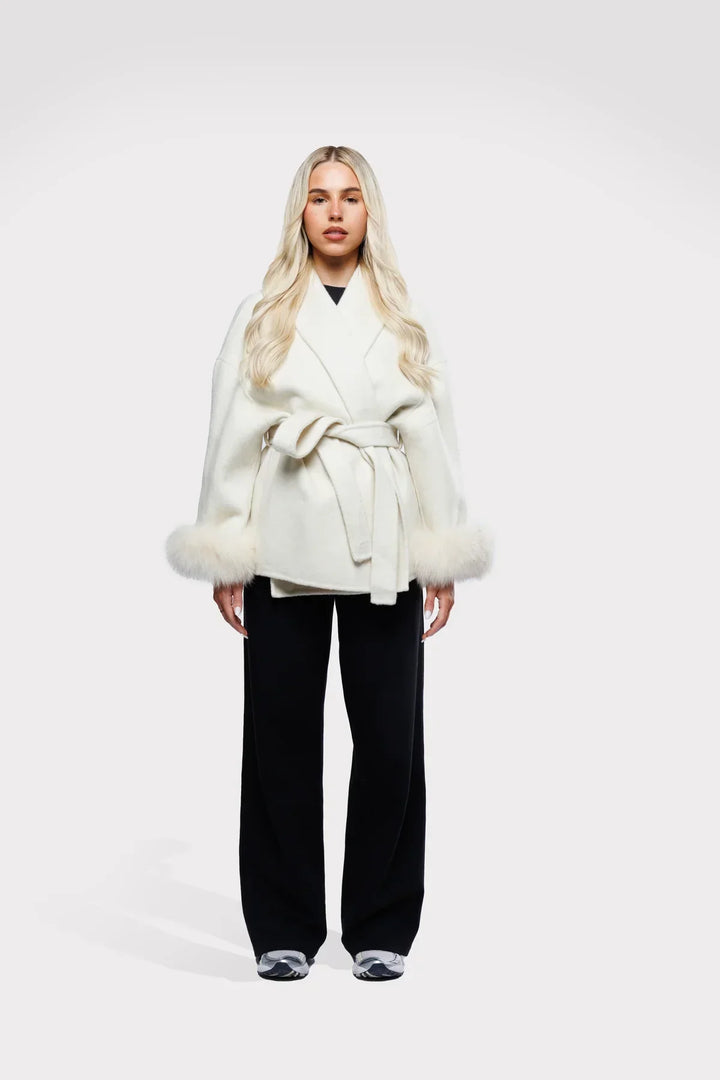 Damen Wickeljacke Mit Fellbesatz