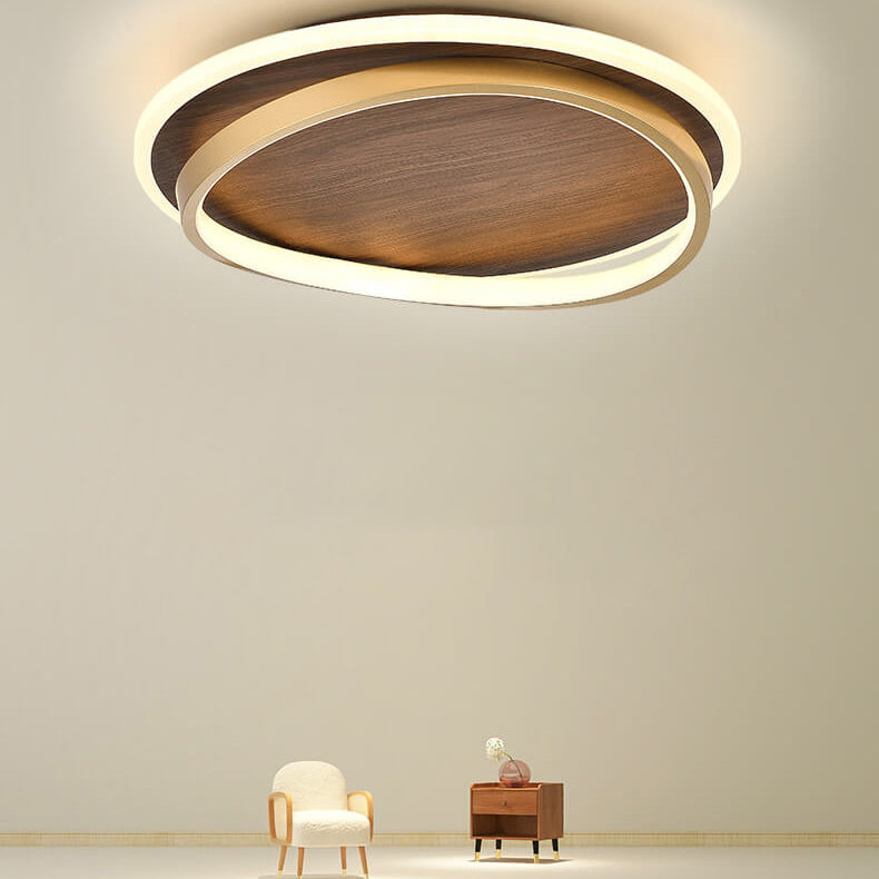 Runde LED Deckenleuchte in Walnussoptik