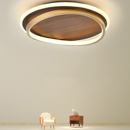 Runde LED Deckenleuchte in Walnussoptik