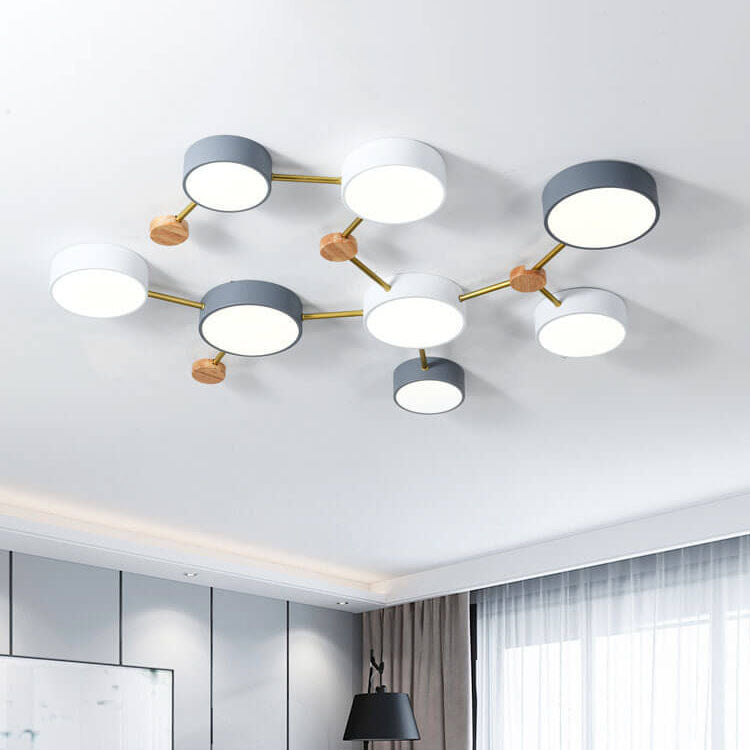 Skandinavische LED Deckenleuchte aus Holz und Metall