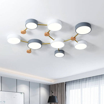 Skandinavische LED Deckenleuchte aus Holz und Metall