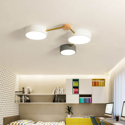 Skandinavische LED Deckenleuchte aus Holz und Metall