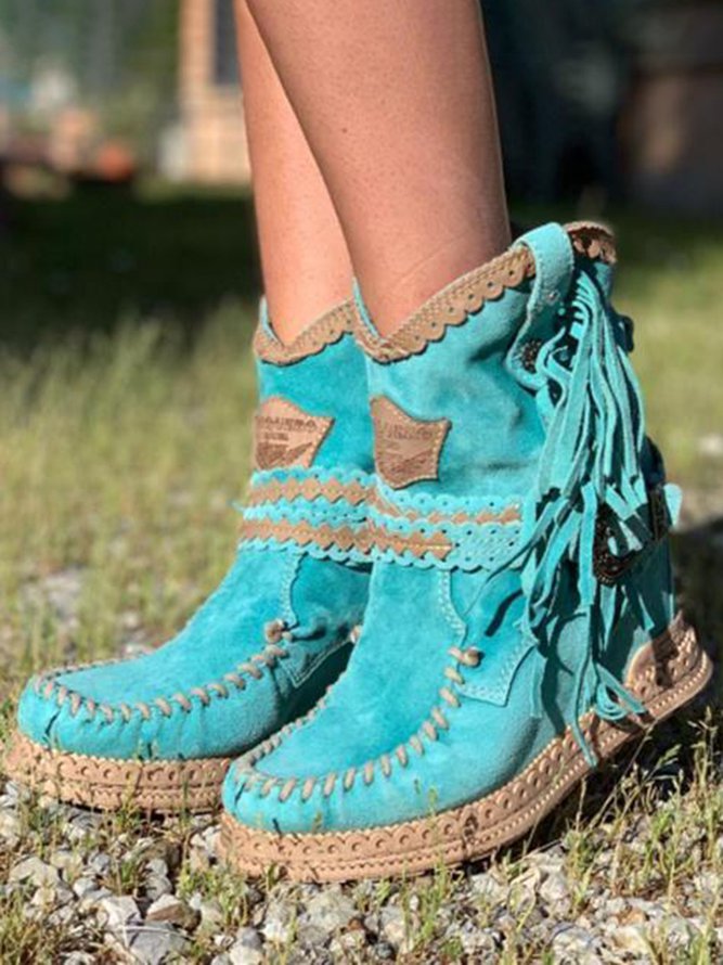 Damen Boho Stiefeletten Mit Fransen