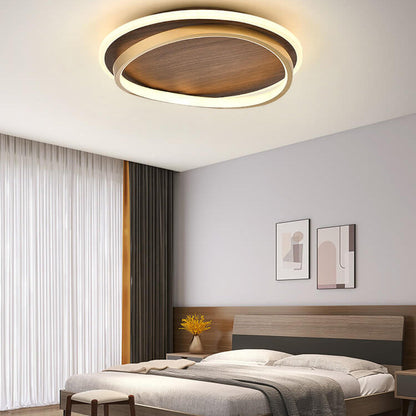 Runde LED Deckenleuchte in Walnussoptik