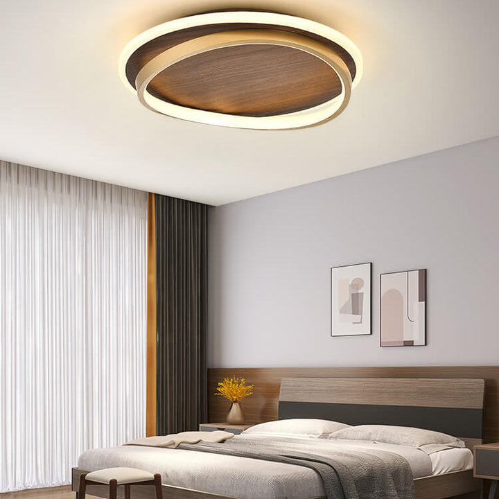 Runde LED Deckenleuchte in Walnussoptik