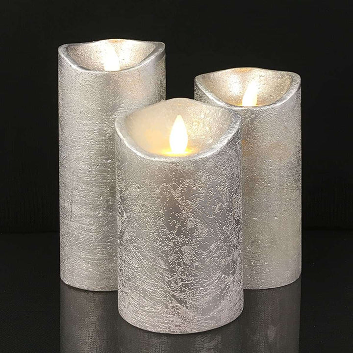 LED-Säulenkerzen Rustikal Set 3 mit 3D-Flamme