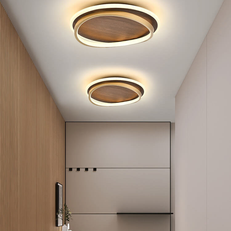 Runde LED Deckenleuchte in Walnussoptik