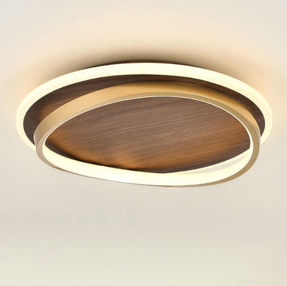 Runde LED Deckenleuchte in Walnussoptik