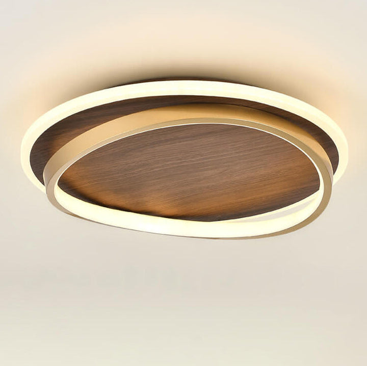 Runde LED Deckenleuchte in Walnussoptik
