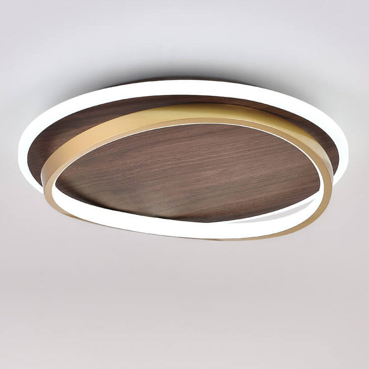 Runde LED Deckenleuchte in Walnussoptik