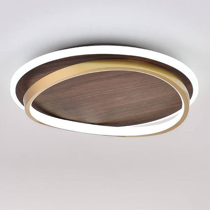 Runde LED Deckenleuchte in Walnussoptik