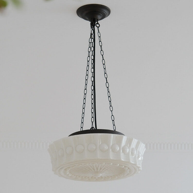 Halbbündige LED Deckenleuchte aus weißem Glas mit Streifendekor