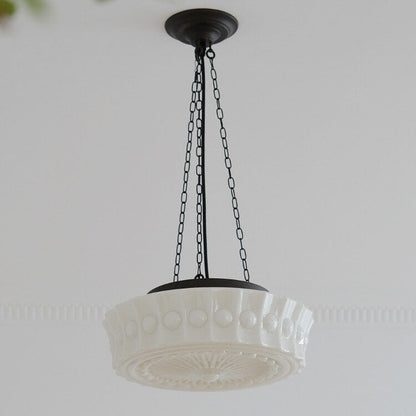Halbbündige LED Deckenleuchte aus weißem Glas mit Streifendekor