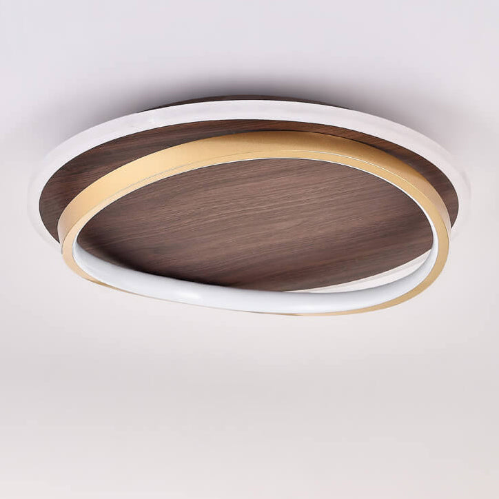 Runde LED Deckenleuchte in Walnussoptik