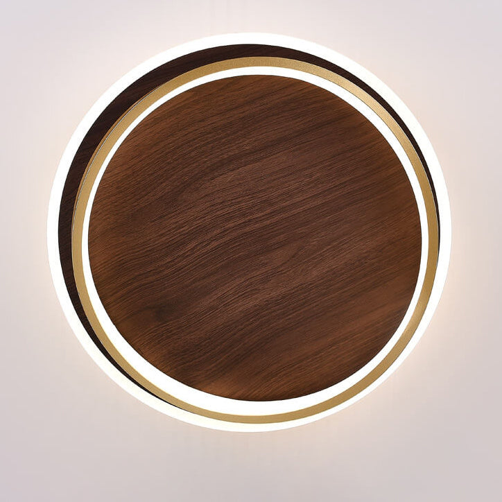 Runde LED Deckenleuchte in Walnussoptik