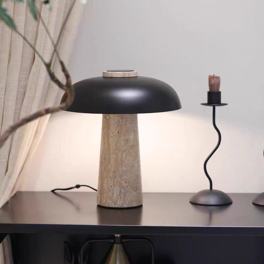 Table Lamp Portable Travertine Mushroom Design