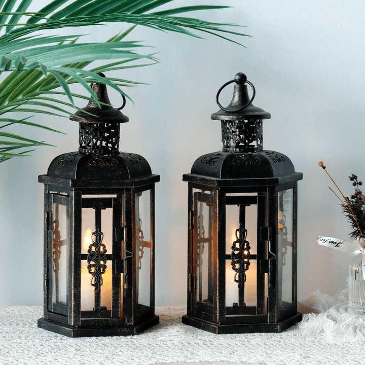 Kerzenlaterne schwarzes Metall und Glas dekorativer Halter 25 cm
