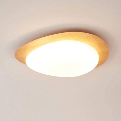 Ovale LED Deckenleuchte in Holzoptik im nordischen Stil