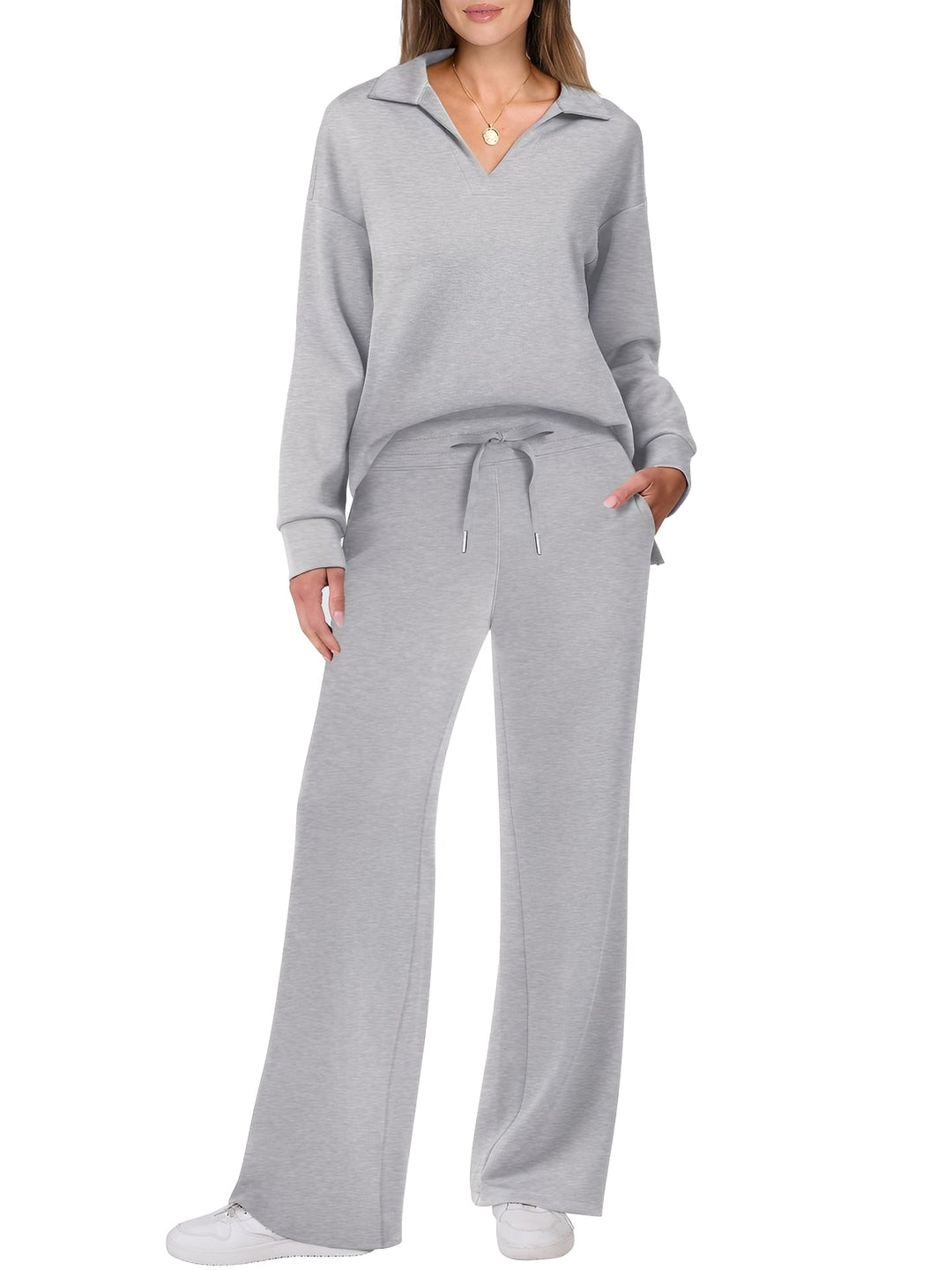 Damen Freizeit Zweiteiler Mit Lockerem Pullover Und Hose