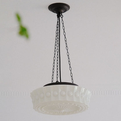 Halbbündige LED Deckenleuchte aus weißem Glas mit Streifendekor