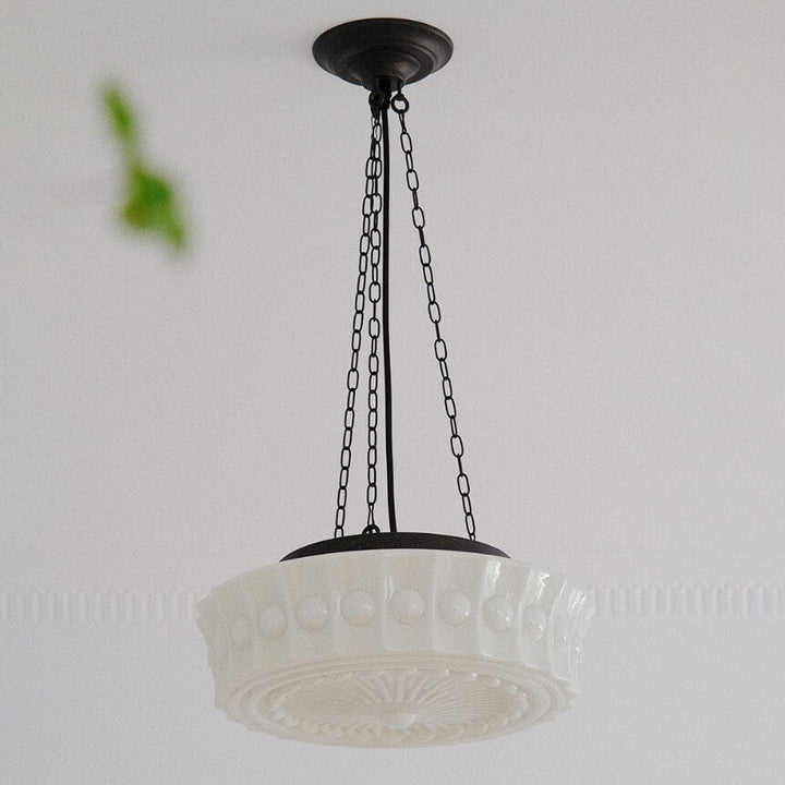 Halbbündige LED Deckenleuchte aus weißem Glas mit Streifendekor