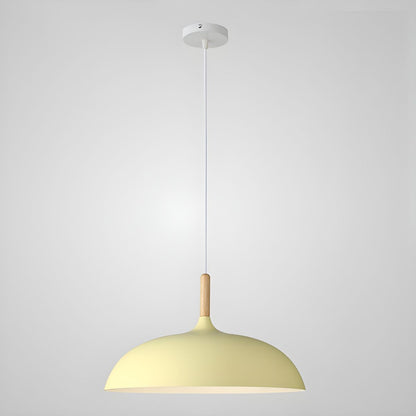 Skandinavische Pendelleuchte in Pastellfarben mit Holzdetails