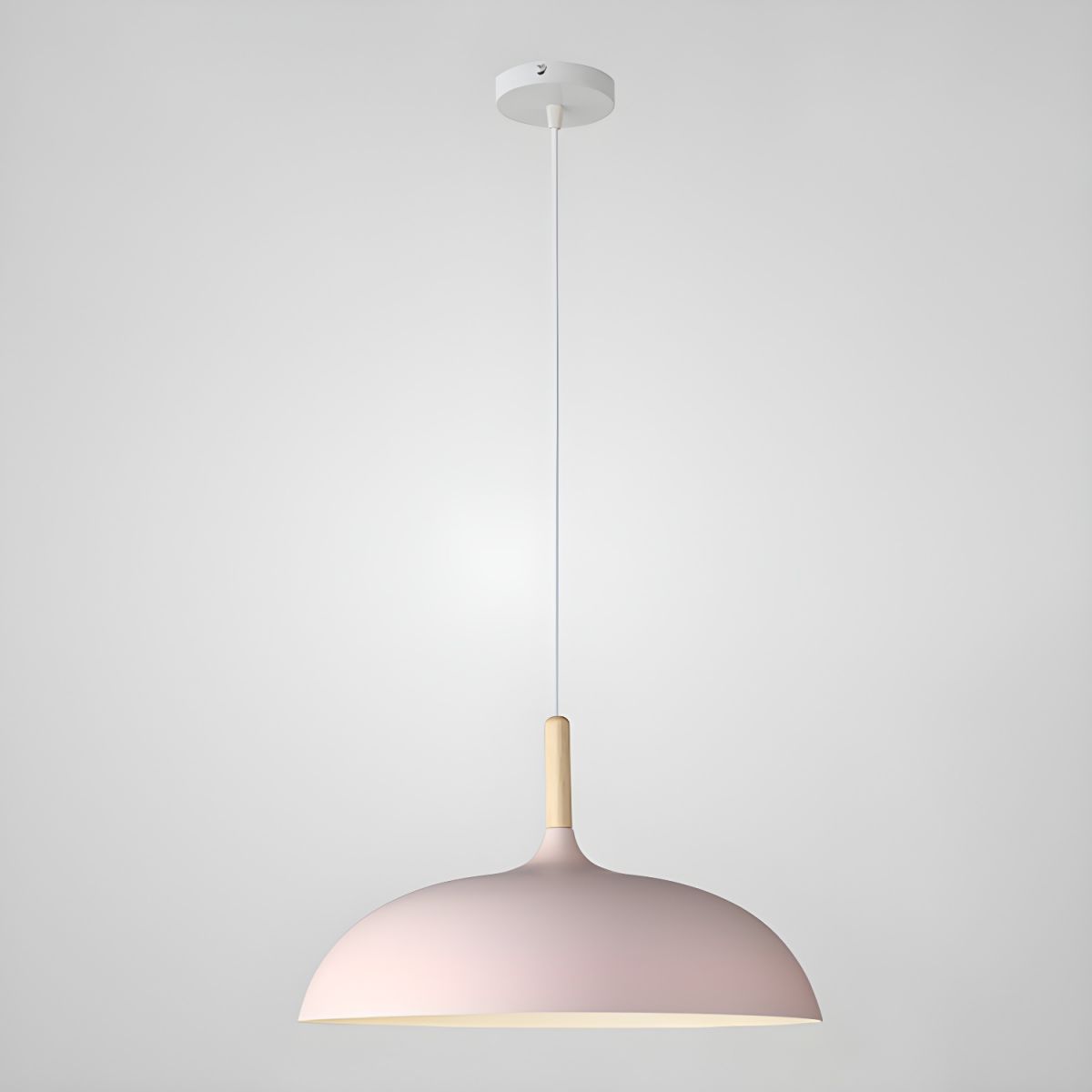 Skandinavische Pendelleuchte in Pastellfarben mit Holzdetails