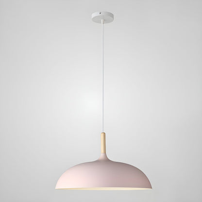 Skandinavische Pendelleuchte in Pastellfarben mit Holzdetails
