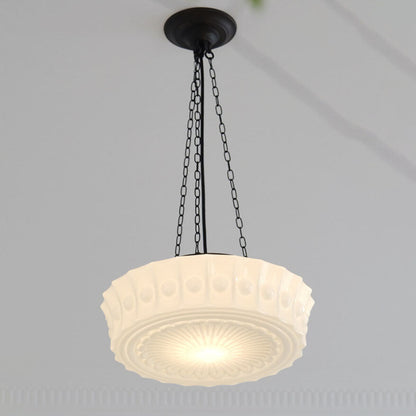 Halbbündige LED Deckenleuchte aus weißem Glas mit Streifendekor