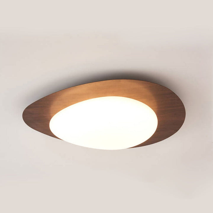 Ovale LED Deckenleuchte in Holzoptik im nordischen Stil