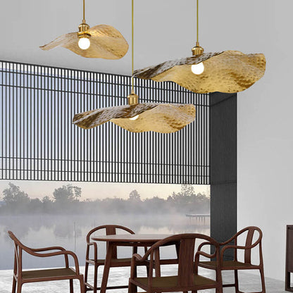 Pendelleuchte in Lotusblatt-Form aus Gold und Bronze