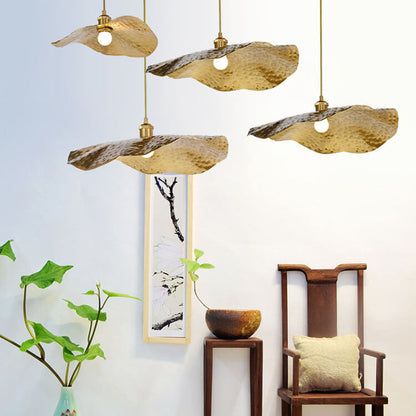 Pendelleuchte in Lotusblatt-Form aus Gold und Bronze