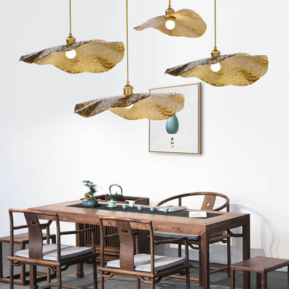 Pendelleuchte in Lotusblatt-Form aus Gold und Bronze