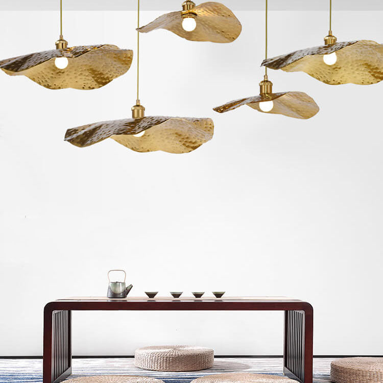 Pendelleuchte in Lotusblatt-Form aus Gold und Bronze