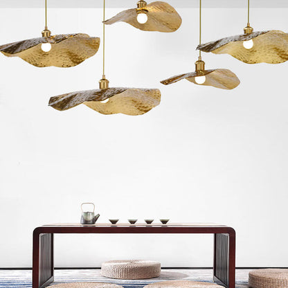 Pendelleuchte in Lotusblatt-Form aus Gold und Bronze
