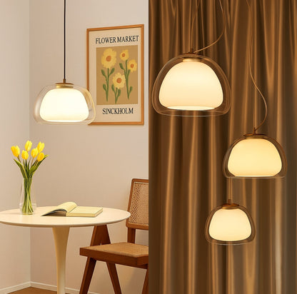 Glas Pendelleuchte mit weißem Schirm und Diffusor