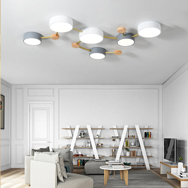 Skandinavische LED Deckenleuchte aus Holz und Metall