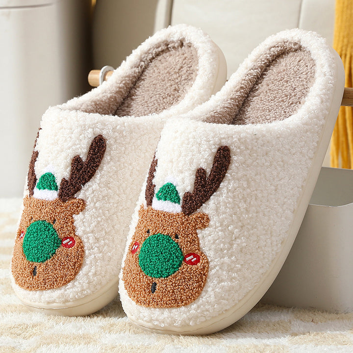 Bequeme Winterpantoffeln mit geschlossener Vorderseite und Elchmotiv