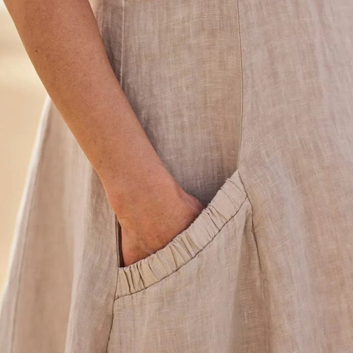 Women’s Sleeveless Cotton Linen Dress with Pockets